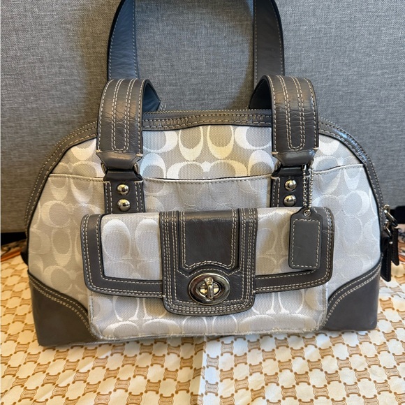 Coach Y2K Hampton Signature monogram silver and grey handbag #designer - Picture 1 of 8